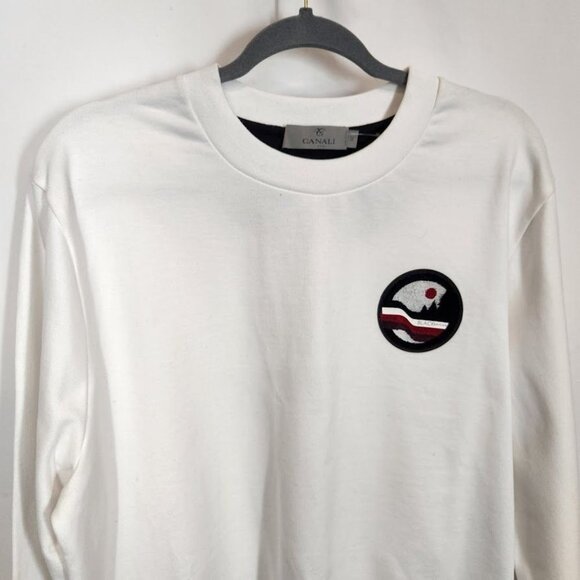New Canali Black Edition Crewneck Cotton Sweatshirt In White Size 52 (US Large) - Picture 3 of 11